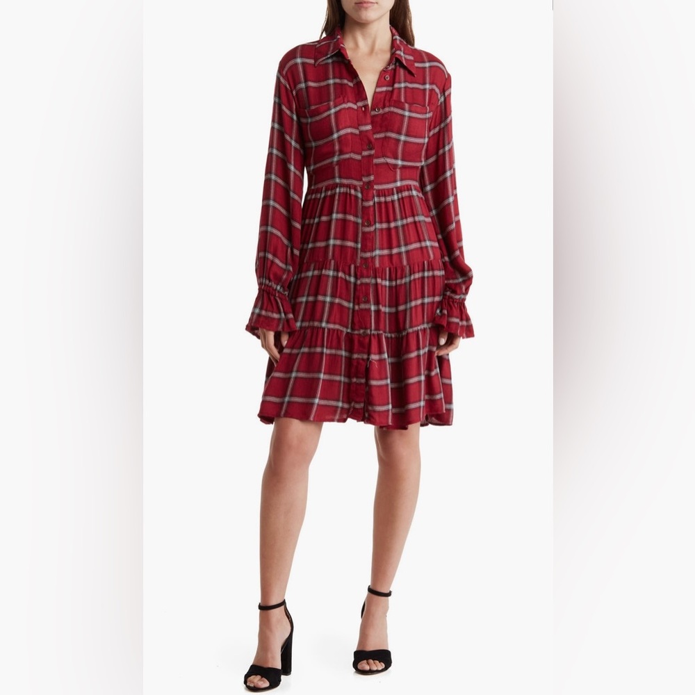 Angie Red Plaid Long Sleeve Dress size Large L